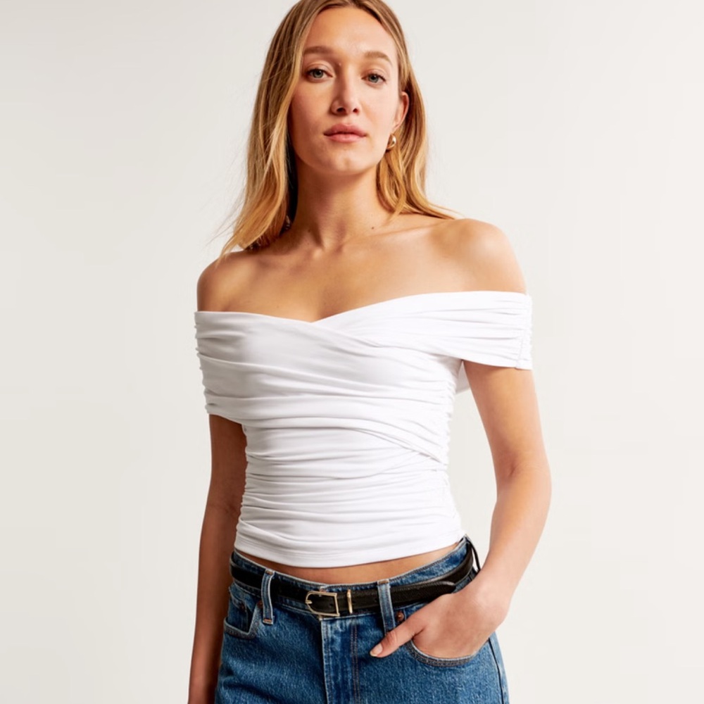 Abercrombie & Fitch Off-The-Shoulder Ruched Wrap Top Tee Shirt Tank Modal White